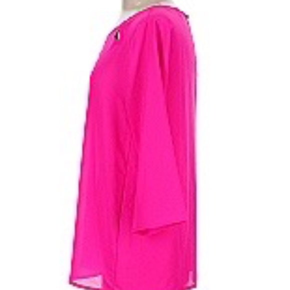 Anthropologie Hot Pink Keyhole Cutout Tunic Blouse - Size S - Flowy 3/4 Sleeve - Picture 3 of 5
